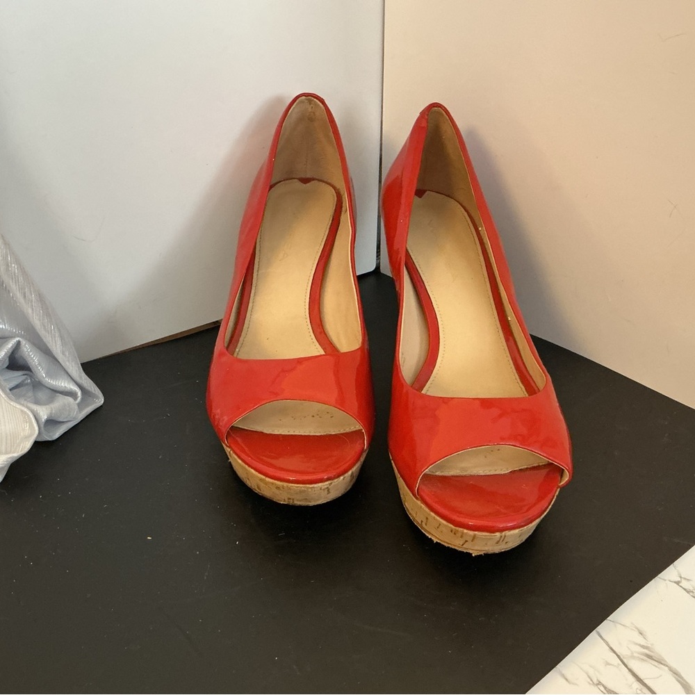 Via Spiga Red Patent Leather Peep Toe High Heels